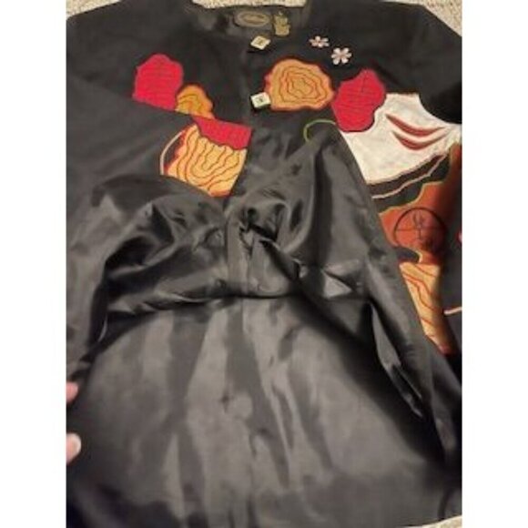 Allure Shacket Embroidered with artsy Buttons Jacket women’s Sz L Black‎ multi - Picture 12 of 16